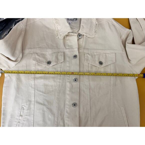BB Dakota x Steve Madden Oversized Natural Denim Jacket Frayed Collar NWOT - Picture 6 of 7